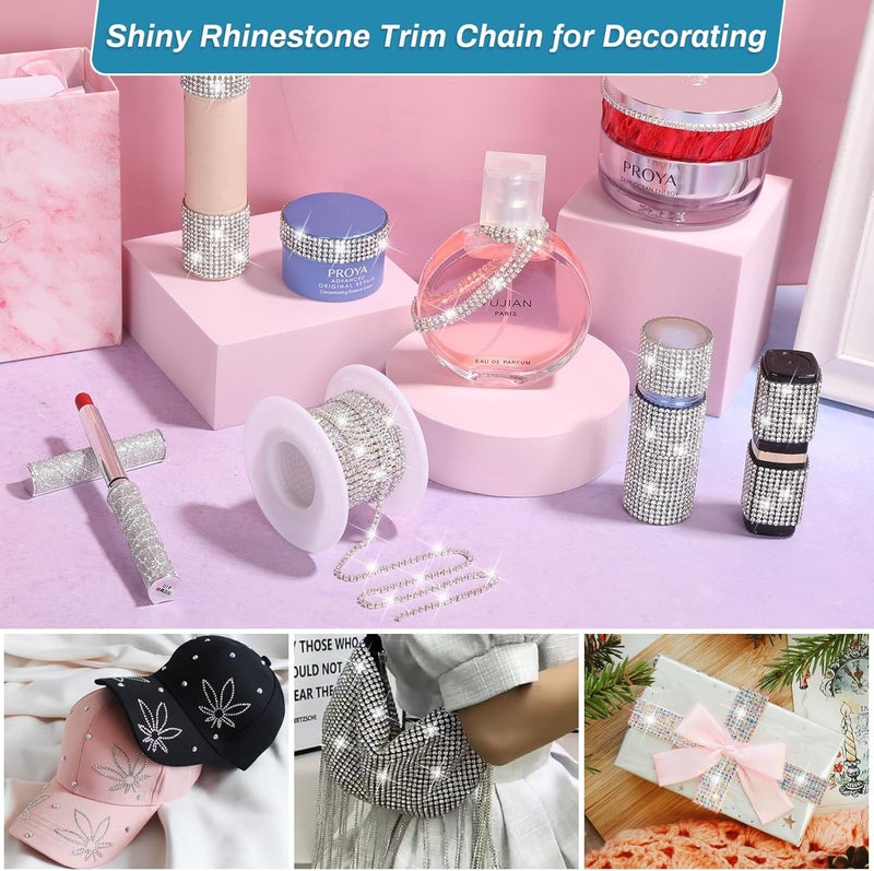 LifeisLuck B7000 Glue Crystal Rhinestone Close Chain Trim, 8 Yards 2MM Silver with AB Beads Rhinestone Strips Chain Trim for DIY Sewing Clothes Shoes Hat Beaded Wedding Jewelry Decoration - Image 2